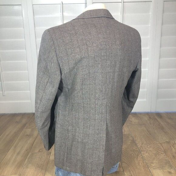 Vtg John Weitz Men's L Plaid Wool 2 Button Blazer Jacket Sport Coat Brown Tan - Picture 12 of 12